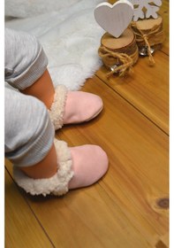 Resim Suni Yünlü Peluş Pembe Süet Kaydırmaz Taban Patik Pembe 