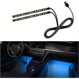 Resim Araç LED Şerit Işıkları, 24-LED Neon Kapalı İç Çevre Aydınlatması, USB Portlu Gösterge Paneli Hava Gece Lambası - Evrensel Oto Aksesuarlar (Buz Mavisi) 