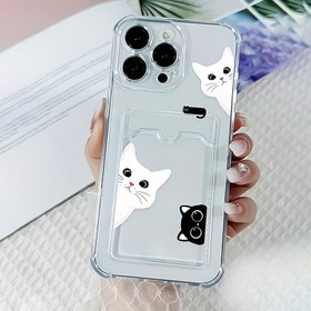 Resim 1114 Yaratıcı siyah kedi ve beyaz kedi desenli, kart takılabilen, Apple iPhone 16/11/12/13/14/15/15pro/15 Plus/15 Promax/7plus/8plus/X/Xs Max/Xr/11pro/12pro/13pro/14pro/12mini/13mini/11promax/12promax/13promax/14promax/14plus/6/6s/6plus/7/8/16Pro/16plus/ için uygun cep telefonu kılıfı 