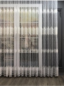 Resim Tül Perde Çerçeve Desen Brillant Marka Sedef Sim Brode Işleme Ekru 