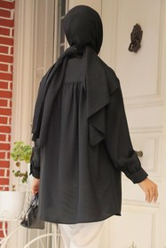 Resim Neva Style Düğmeli Siyah Tesettür Tunik 19026S 