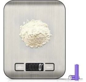 Resim Mutfak Terazisi - Paslanmaz Çelik Yüzeyli Tartı, 5 kg Kapasiteli, Dara Özellikli, LCD Ekranlı, 5 Birim Dönüşümlü, Pilli, Tartı 