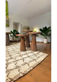 Resim Wood Wooden Ahşap Kahverengi Renk 3 Lü Set Mantar Yan Sehpa Fiskos Çiçeklik Decorative Kahverengi 