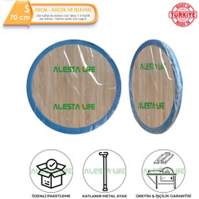 Resim Alesta Life 70 Cm Çap - Ahşap Kaplama Katlanabilir Yer Sofrası Hamur Açma Tahtası Oyun Masası - 21 Cm Yükseklik 