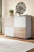 Resim ECM Konsol Modern 4 Kapaklı Bas Aç Sistemli Sonoma Beyaz Dekoratif Büfe Salon Mutfak Yemek Odası Raf 