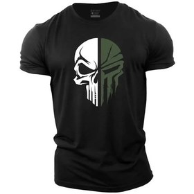 Resim Snapbuy Erkek Spor T-shirt 3d Baskılı Askeri Kafatası Desenli 2025 Yaz Modasıkahverengi Kahverengi 