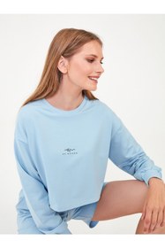 Resim WEWON STYLE Bebek Mavisi Kısa Sweatshirt 