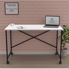 Resim Kenzlife Ofis Masası Momoko 075 170 40 Byzsyh Tekerlekli Bilgisayar Çalışma Büro Beyaz 