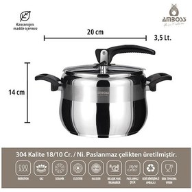 Resim Amboss Amber Klasik Paslanmaz Çelik Düdüklü Tencere - Siyah Kulp - 3,5 Lt. 20 Cm Gri 