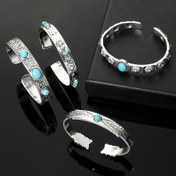 Resim Kadınlar için dört bohem etnik tarzı oyma desenli yapay turkuaz açık bilezik 