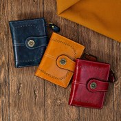 Resim Kadınlar için Vintage Suni Deri Cüzdan, Mini Fermuarlı Bozuk Para ve Kartlık, Oyuk Tasarımlı, Çoklu Kart Yuvalarıyla Çok Fonksiyonlu 