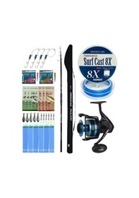 Resim Yekoutdoor Surf Olta Seti Okuma Obsidian Super Light Tele Surf 420cm 100-220gr 5 Parça Olta Kamışı&okuma Azores Zxp-8000 Olta Makinesi 