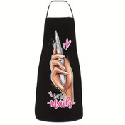 Resim 1 adet Komik "Ama Önce Tırnaklar" Önlük - Siyah Unisex Mutfak & Tırnak Sanatı Tasarımı Pembe Elmas Yazılı, Dayanıklı Polyester Önlük Pişirme, Boyama için - Erkekler ve Kadınlar için Mizahi Hediye, Sevimli Önlük, Fırıncılık Aksesuarı, Eğlenceli Tasarım, Güvenli Bağlantılar 