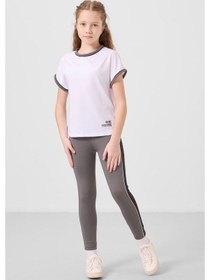 Resim Tommylife Beyaz-koyu Gri O Yaka Yan Şerit Detaylı Standart Fit Performans Kız Çocuk Tayt Takım - 75191 Beyaz 