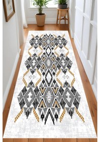 Resim Rovigo Home Dijital Baskı Yıkanabilir Kaymaz Taban Salon Halısı Ve Yolluk Rv130-fnl435 Siyah 