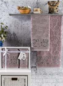 Resim Annem Livya Ve Çeyizlik Trend Cotton 2'li El,banyo Havlu Set 50x90 1adet,70x140 1adet Kutulu Gülkurusu 