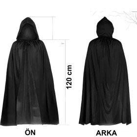 Resim TE Dükkan Buğz Siyah Uzun Pelerin 120 cm Kapüşonlu 