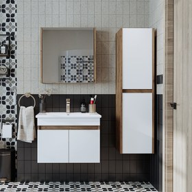 Resim Lavabolu Banyo Dolabı 3lü Set - Atria - 85 CM / Atlas Çam-Beyaz 