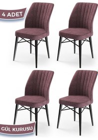 Resim Canisa Flex Serisi, Üst Kalite Mutfak Sandalyesi, 4 Adet Gülkurusu Sandalye, Gürgen Siyah Ahşap Ayak Sandalye Gülkurusu Ayaklar Siyah 