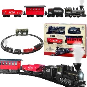 Resim Oyuncak 25 Parça Sesli ve Işıklı Buharlı Tren Seti Demiryolu Seti Oyuncak Tren Seti Buhar Atar 