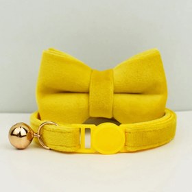 Resim Bow Tie Cat Collar Safety Bell Cat Collar - YELLOW Collar + Bowtie / L 