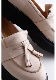 Resim Romina Bej Kalın Tabanlı Hakiki Deri Kadın Loafer Bej 