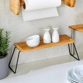 Resim Dekoratif Mutfak Banyo Rafı, Bambu ve Metal, 36x12x15 cm, Düzenleyici Raf Sunum Standı Dekoratif Mutfak Standı 