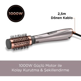 Resim BaByliss Air Styler 1000W 200 Derece İyon Etkili 4 Başlıklı Hava Üflemeli Saç Şekillendirici Seti Gri AS136E 