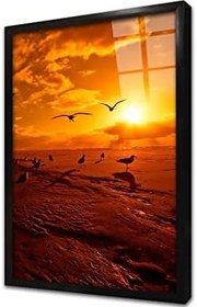 Resim Gün Batımında Martılar Çerçeveli Cam Tablo 20x30 cm CA20013 