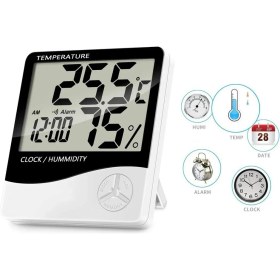 Resim Ev Ofis Oda Için Masaüstü Dijital Göstergeli Termometre Nem ve Isı Ölçer Saat Thermometer Hygrometer 