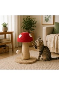 Resim Kırmızı Mantar Tasarımlı Kedi Tırmalama Standı - Interaktif 