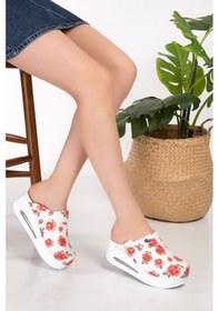 Resim Kırmızı Gül Desenli Kapalı Airmax Bayan Ortopedik Sabo Terlik 900 Kırmızı 
