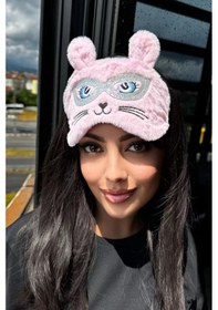 Resim Caş Dekorasyon Pembe Renk Kedi Figürlü Peluş Uyku Bandı Pembe 