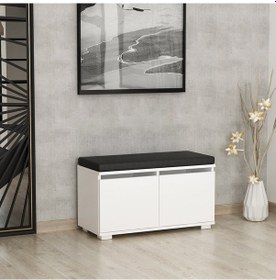 Resim Minar Drago Oturaklı Ayakkabılık Ve Puf - Beyaz 