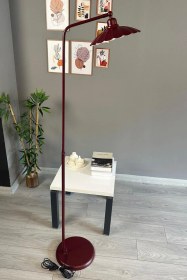 Resim Vişne Çürüğü Lambader Düz Gövde Hareketli Başlık Metal Oturma Odası Çalışma Odası Zemin Lambası Bordo 