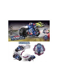 Resim 1:10 Uzaktan Kumandalı Rc Drift Akrobasi Motorsikleti - 360 Derece Dönüş - Işıklı - 2.4 Ghz Mavi 