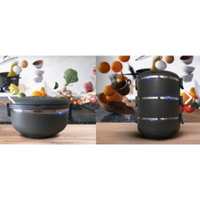 Resim Veliday Füme Renk 3 Katlı Sızdırmaz Yemek Termosu Sefer Tası + 1 Kat Yemek Termosu 