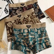 Resim 3 adet Erkek Boxer Şortu - Elastik Bel Bandı ile Rahat Esnek İç Çamaşırı, 95% Polyester 5% Spandex, Bol Kesim, Rastgele Etnik Desen Desenleri 