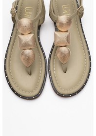Resim Luvishoes Luvi Shoes Helen Yeşil Hakiki Deri Parmak Arası Gold Tokalı Kadın Sandalet Yeşil 