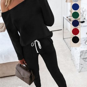 Resim Kadınlar için Omuzdan Uzun Kollu Jumpsuit, Ayarlanabilir Bağcıklı Bel - Günlük Seyahat, Tatil ve Moda için Katı Siyah Rahat Jumpsuit, Şık Uygun, Konforlu Kumaş 