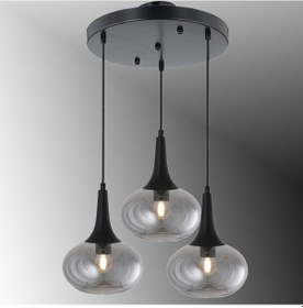 Resim Tt602-3y-sy-füme Tt Ayd. Mat Siyah - Füme 3 Lü Hunili Tom. Avize Siyah - Füme 