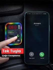 Resim Bluetooth Araç İçi Fm Transmitter Pd + 3.1a Hızlı Şarj Çift Usb Rgb Led Ekranlı Müzik Çalar 