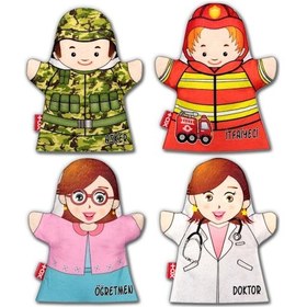 Resim 4 Parça Meslekler El Kukla Set , Eğitici Oyuncak 