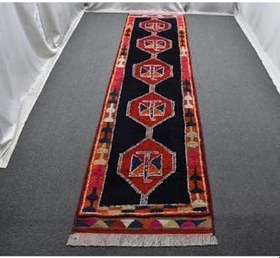 Resim Zehra Abla Halı Yeni El Dokuma Nadir Otantik Koyu Lacivert Herki Yolluk Yün Halı 5591 Lacivert-100 x 400 
