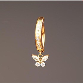 Resim Kelebek Sallantılı Zirkon Titanyum Klips Göbek Piercing Ultraliğht 10 Mm Titanyum Göbek Piercingi Pembe Altın 