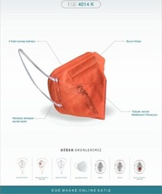 Resim Ege Maske 4014-K Ffp2 Nr N95 Ventilsiz Maske 25'Li Turuncu 