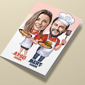 Resim Aşçı Çiftler Karikatürlü Tebrik Kartı 