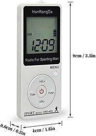 Resim Henniu HRD-602 Taşınabilir Radyo Alıcısı FM/AM Radyo LCD Ekran Kilit Düğmesi Cep Radyosu Kulaklıklı Spor Adımsayar 