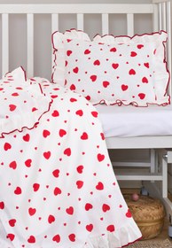 Resim Magnolia Kalpli Fırfırlı Bebek Nevresim Takımı | 3'lü Set ( Nevresim-Çarşaf-Yastık Kılıfı) | Pamuklu, Kırmızı Biyeli, Yumuşacık | 100 x 150 cm 