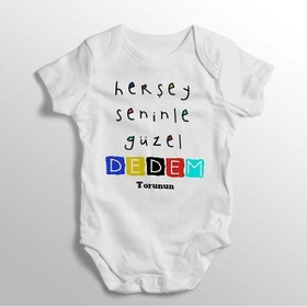Resim Tuğbababy Herşey Seninle Güzel Dedem Yazılı Baskılı Bebek Zıbını Beyaz 